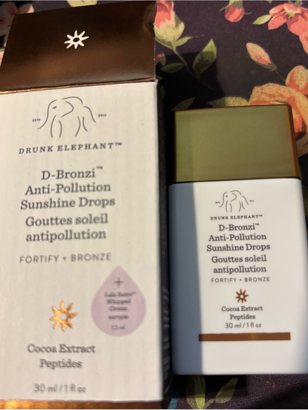 Drunk Elephant D-Bronzi Anti-Pollution Sunshine Drops — White & Gold Packaging